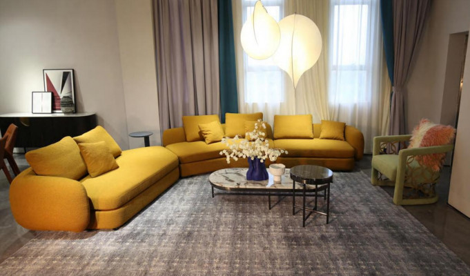 Woonkamer luxe meubels hoekbank L-vorm bank ontwerp bekleding textiel