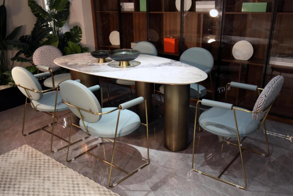 Eetkamerontwerper Ovale eettafel wit Luxe roestvrijstalen tafels Tafel