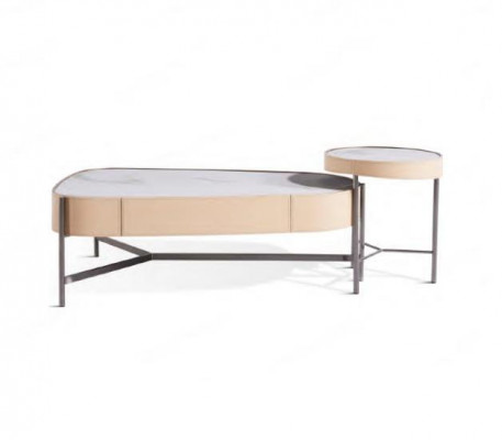 Woonkamerset 2x salontafel bijzettafel beige Modern Luxe Roestvrij staal