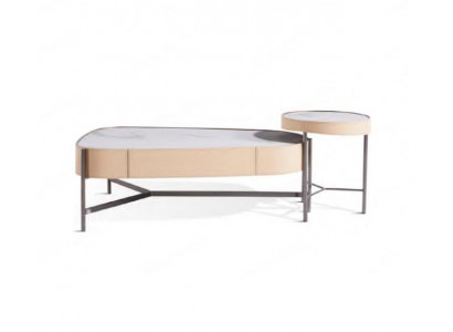 Woonkamerset 2x salontafel bijzettafel beige Modern Luxe Roestvrij staal