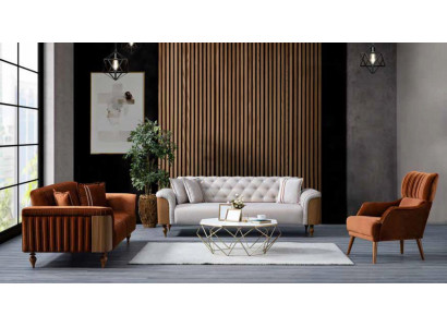 Zet banken stoelen 3+2+1 zit stoffen meubilair Comfortabele set in bruine kleur Nieuw