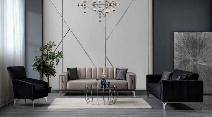 Luxe set 3+2+1 gestoffeerde suite Comfortset Modern Style set Kleur Zwart