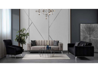 Luxe set 3+2+1 gestoffeerde suite Comfortset Modern Style set Kleur Zwart