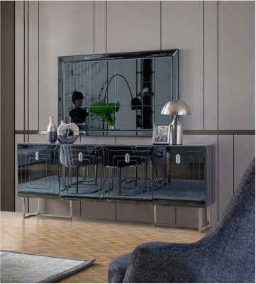 Grijze eetkamermeubels glazen spiegel ontwerper roestvrijstalen dressoir luxe set.