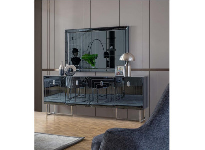 Grijze eetkamermeubels glazen spiegel ontwerper roestvrijstalen dressoir luxe set.