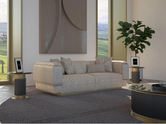 Driezitsbank Textiel Woonkamer Beige Gestoffeerde Meubels Luxe Banken Bankstel