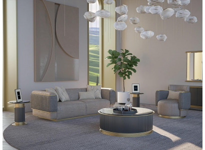 Woonkamer compleet 2-delig driezitsbank gestoffeerde meubels fauteuil modern design