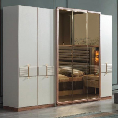 Witte kledingkast Ontwerper Houten kast Slaapkamer Glazen kast