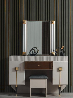 Moderne slaapkamer houten meubels kaptafel kruk spiegel set