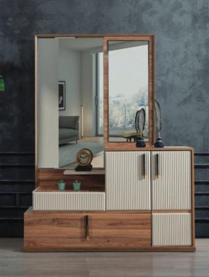 Wit-bruine commode spiegel slaapkamer houten meubels ontwerperset