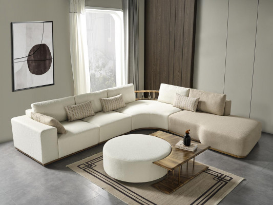 Witte hoekbank L-vorm Bank Salontafel Luxe Stoffen meubels Wit Ontwerp Nieuw