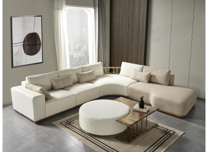 Witte hoekbank L-vorm Bank Salontafel Luxe Stoffen meubels Wit Ontwerp Nieuw