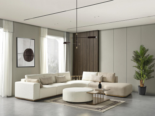 Witte hoekbank L-vorm Bank Salontafel Luxe Stoffen meubels Wit Ontwerp Nieuw