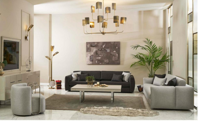 Sofa set stoffen bank complete bank gestoffeerde banken grijs set 4-delig nieuw