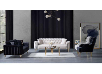 Moderne bankstel Driedelig bankstel Tweezitsbank Fauteuil Stoffen meubels Woonkamer