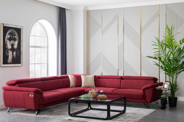 Rode L-vormige hoekbank Luxe woonlandschap Gestoffeerde meubels Bankstel voor de woonkamer
