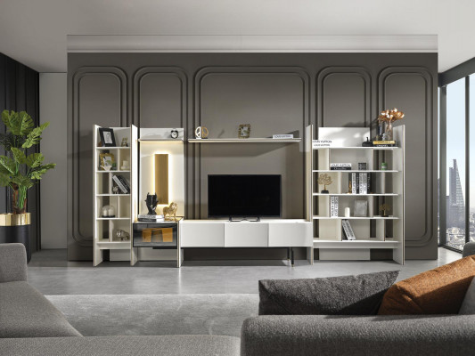 Salonkast Tv-standaard RTV Lowboard Dressoir Boekenplanken Hout Wit