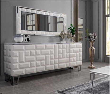 Eetkamerset Eettafel 4x Stoelen Dressoir met Spiegel Modern Set Grijs