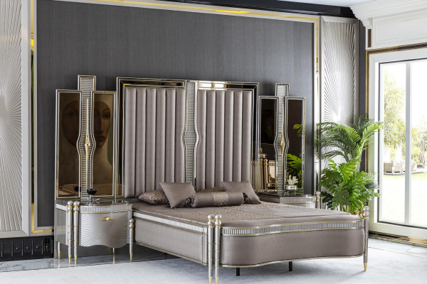 Bed Grijs Mooi Gestoffeerd Design Luxe Tweepersoons Slaapkamer Bedden Meubels