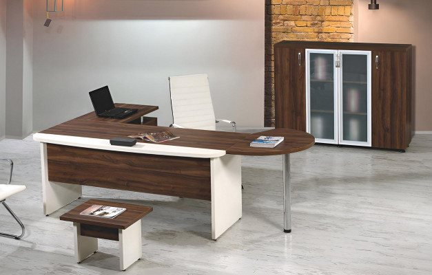 Garnituur Kantoor Meubel Set 3-delig Hoekbureau Compleet kantoor Hout Bruin Tafel