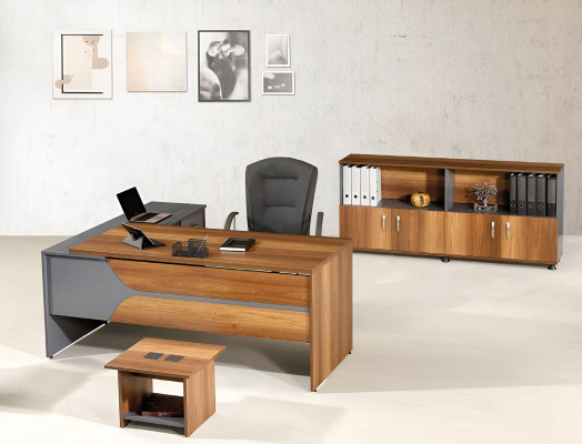 Garnituur Bureau Hoekbureau Kantoorinrichting Kast 3-delig Hout Bruin
