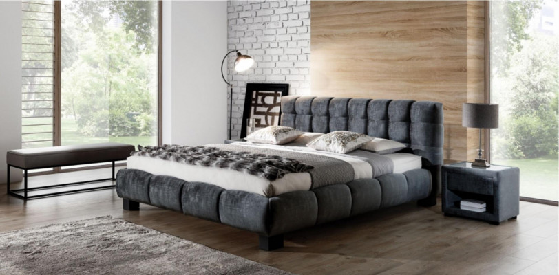 Slaapkamer Set Blauw Bed Hout 2x Nachttafels Elegant Stijl Modern Nieuw 3-delig.