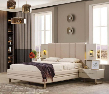 Slaapkamer Set Luxe Compleet Beige Bed 2x Nachtkastjes Modern
