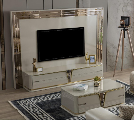 TV-standaard RTV Lowboard dressoir woonkamer Goud Beige Luxe Hout Nieuw