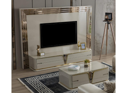 TV-standaard RTV Lowboard dressoir woonkamer Goud Beige Luxe Hout Nieuw