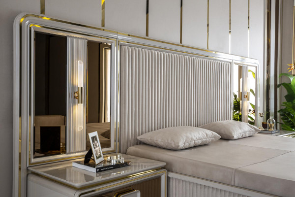 Bed Mooi Wit Ontwerp Modern Tweepersoonsbed Slaapkamer Elegant Meubilair Nieuw