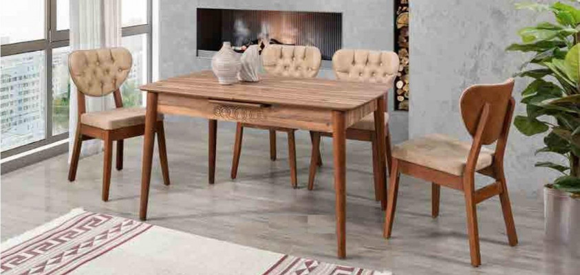 Beige eetkamerset luxe set 4 stoelen Chesterfield nieuw
