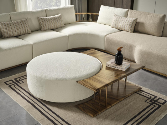 Salontafel Tafel Bijzettafel Woonkamer Modern Wit Rond Stof Hout