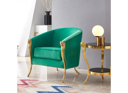 Groene luxe fauteuil gestoffeerd met gouden poten voor de woonkamer, eenpersoons, nieuw.