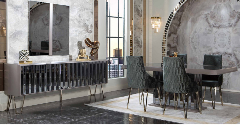Designer Beige Eetkamer Set Eettafel 4 Stoelen 7-delig nieuw