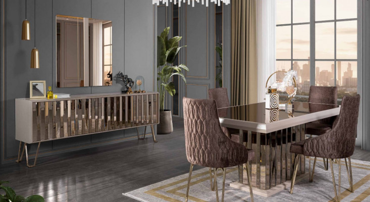 Designer Braun eetkamerset eetkamerset eettafel 4x stoelen 7-delig nieuw