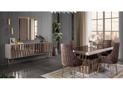 Designer Braun eetkamerset eetkamerset eettafel 4x stoelen 7-delig nieuw