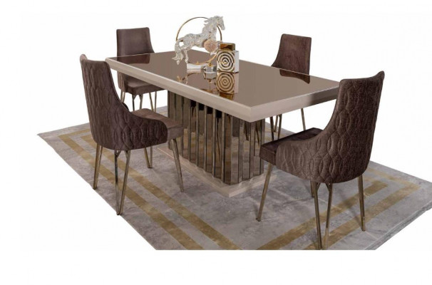 Designer Braun eetkamerset eetkamerset eettafel 4x stoelen 7-delig nieuw