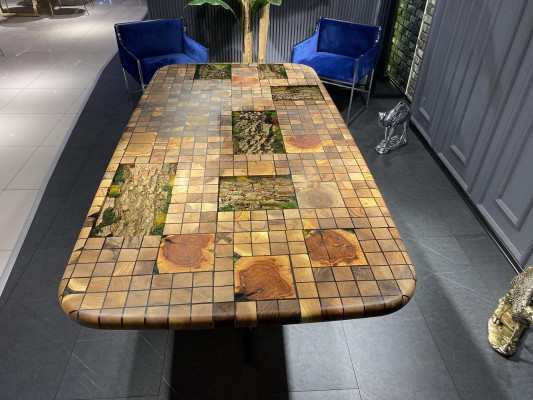 Eettafel epoxyhars eettafel mozaïek tafel 90 cm hout bruin nieuw