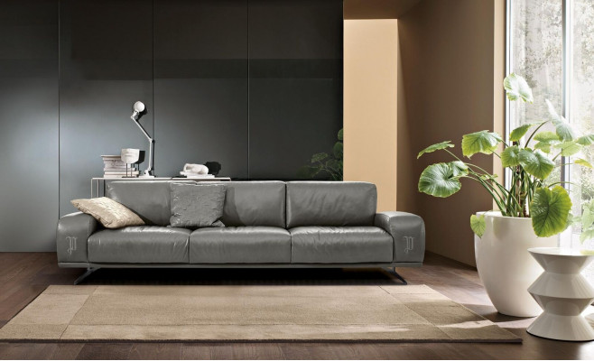 Sofa 3 zits luxe meubels woonkamer leer bank driezitter grijs design Prianera