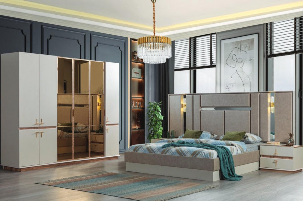 Ontwerpersbed Houten kledingkast Luxe nachtkastjes Slaapkamer set
