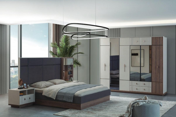 Moderne slaapkamer meubels Luxe tweepersoonsbed 2x nachtkastjes kledingkast