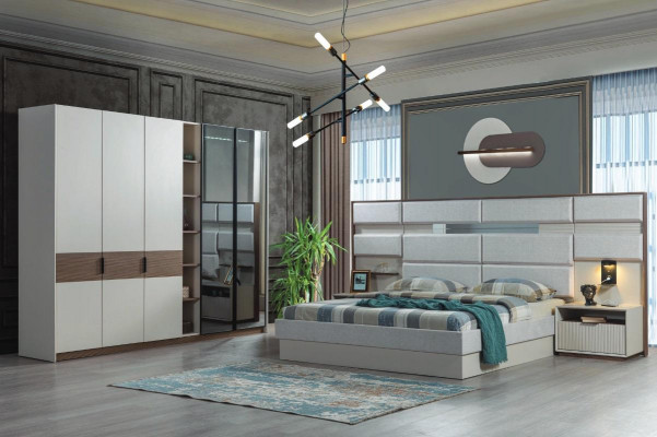 Witte slaapkamer set, tweepersoonsbed, nachtkastjes, kledingkast, 4-delige set, nieuw.