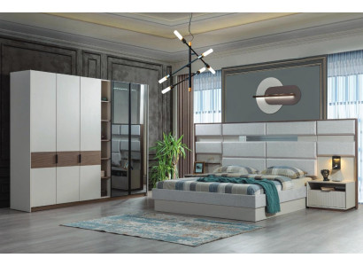 Witte slaapkamer set, tweepersoonsbed, nachtkastjes, kledingkast, 4-delige set, nieuw.