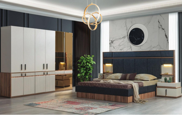 Meubel Luxe Bed 2x Nachttafels Kledingkast Slaapkamer Set