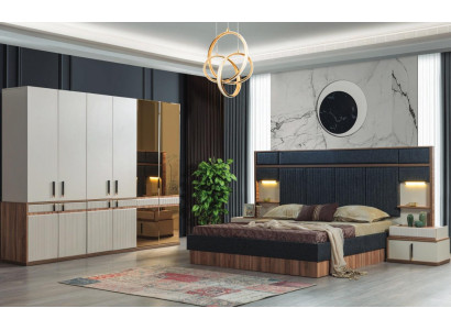 Meubel Luxe Bed 2x Nachttafels Kledingkast Slaapkamer Set
