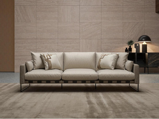 Nieuwe driezitsbank Beige Gestoffeerde bank Woonkamer Luxe design