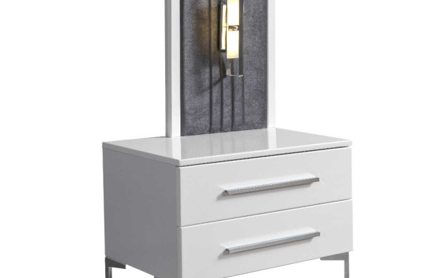 Modern grijs tweepersoonsbed met 2 houten nachtkastjes slaapkamer set