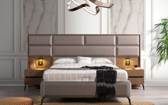 Exclusieve Grijze Slaapkamer Tweepersoonsbed met 2x Nachtkastjes 3-delige Set