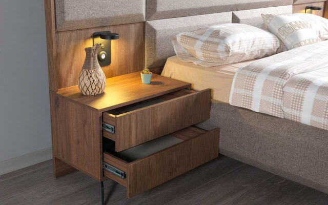 Exclusieve Grijze Slaapkamer Tweepersoonsbed met 2x Nachtkastjes 3-delige Set