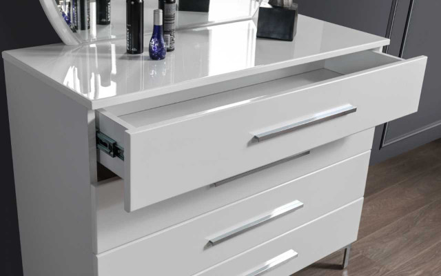 Vierdelige witte slaapkamercommode ontwerper glazen ronde spiegel 2-delige set